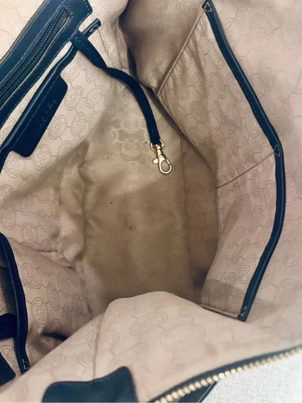 Michael Kors Blue Saffiano Shoulder Bag with Gold Hardware